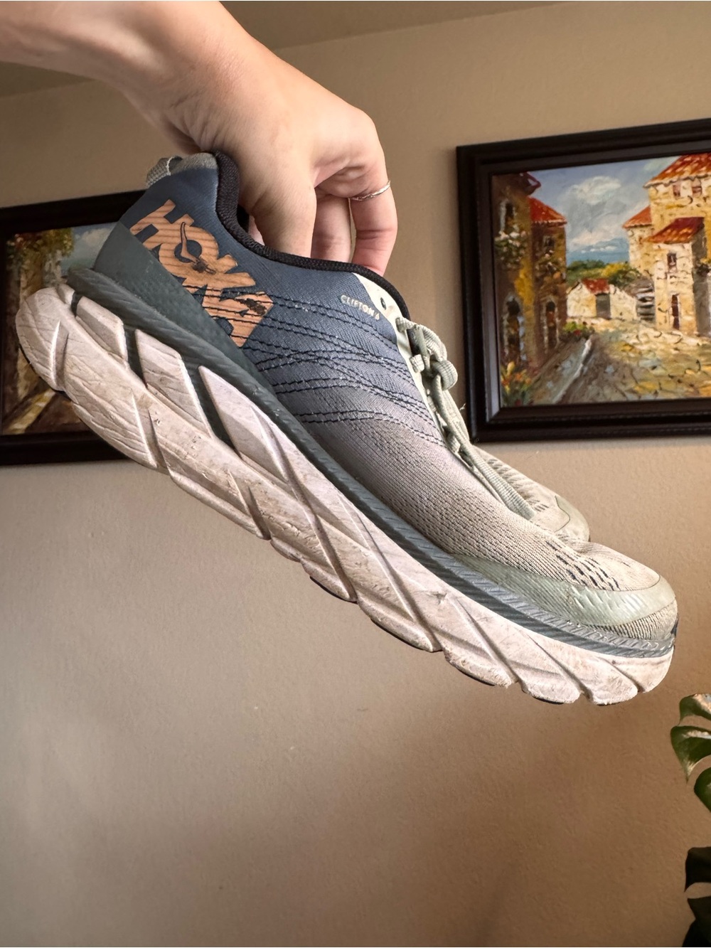 Hoka Clifton Sneakers Tennis Shoes 8 Wide 8D Blue Grey